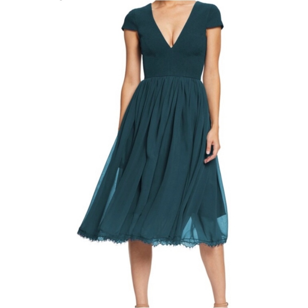 J. Crew 100% Silk Green A-Line Dress Flare Party Ruffle Wedding Bridesmaid Teal